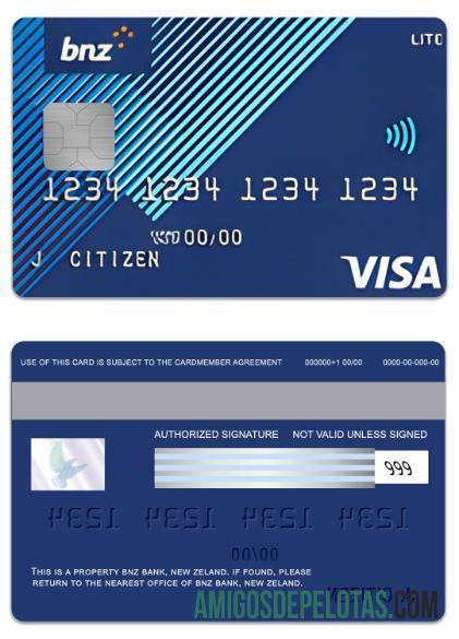 New Zeland BNZ Bank Lite Visa Card sample